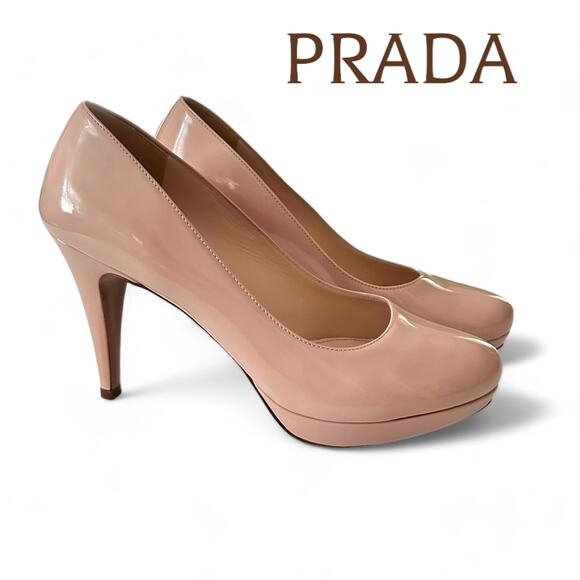 Prada Nude Patent Leather Platform Heels Size 7.5 or Euro 38 - Picture 1 of 10